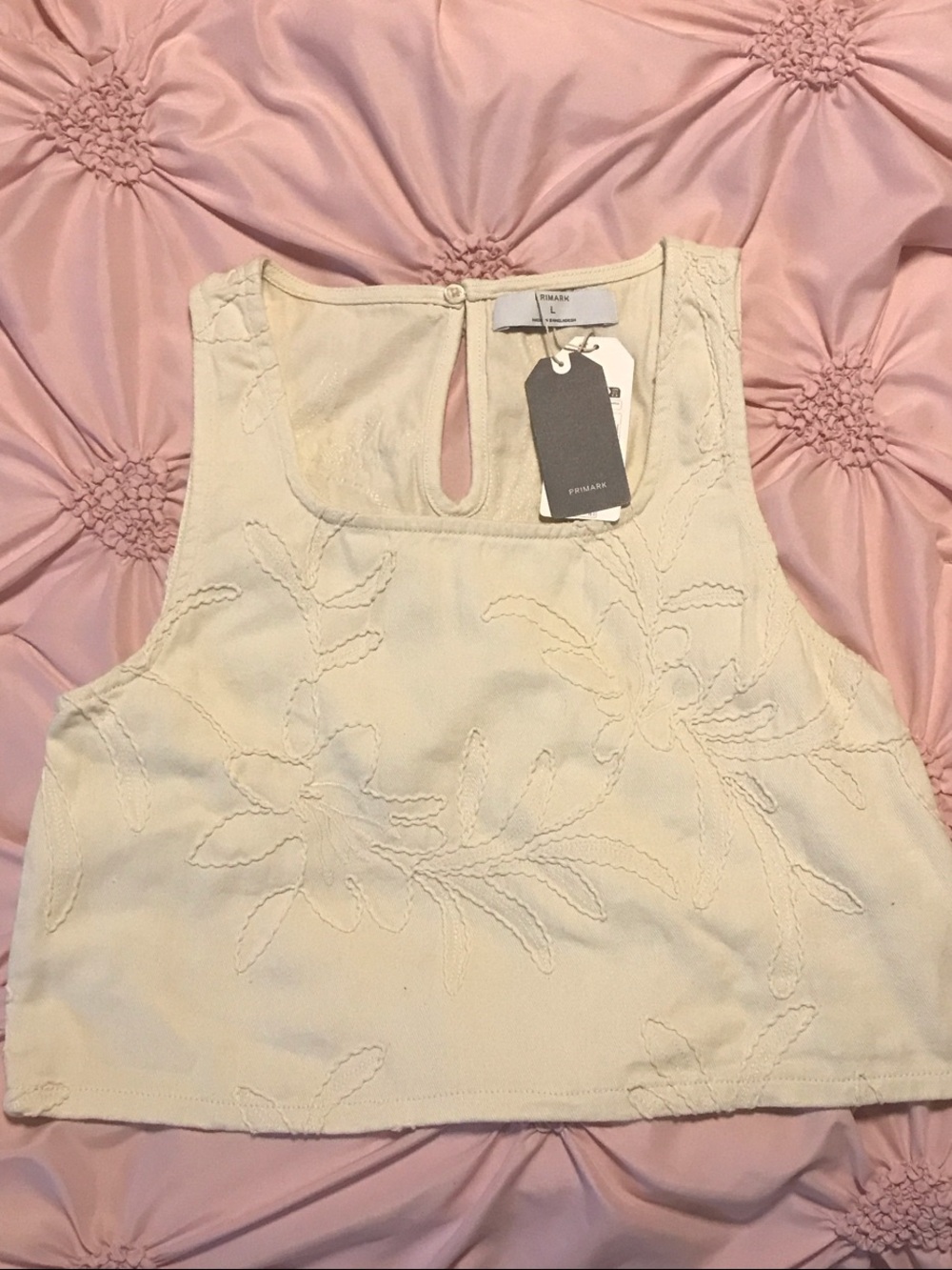 Primark Cream Floral Embroidered Sleeveless Crop Top